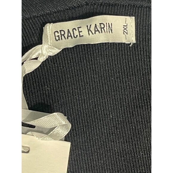 Grace Karin Women's Black Ribbed Cardigan Sweater With Button Front 2XL - Picture 4 of 11